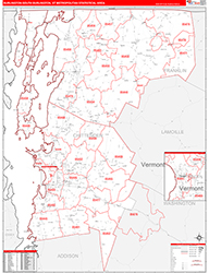 Burlington-South Burlington Metro Area Wall Map Red Line Style 2026